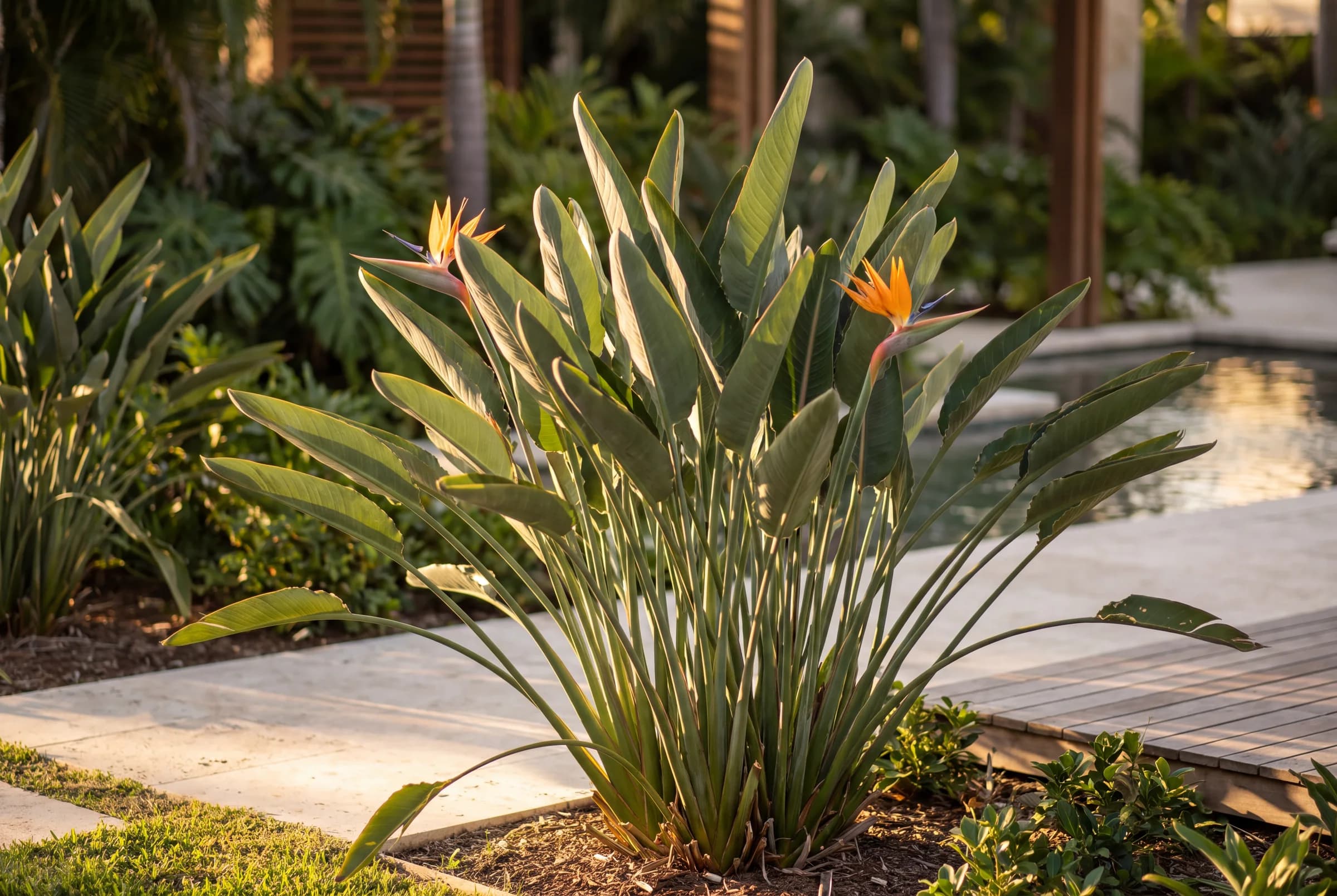 Botanical illustration of bird of paradise, one of the plant references behind the Sueños del Mar residence names.